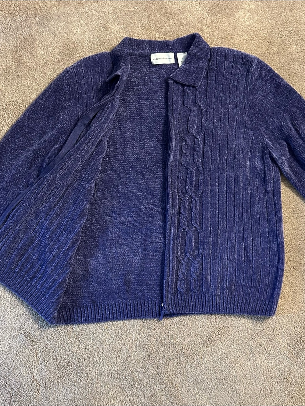 Alfred Dunner Navy Blue Cable Knit Cardigan Sweater